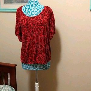 Lane Bryant red and black pleated top size 14-16